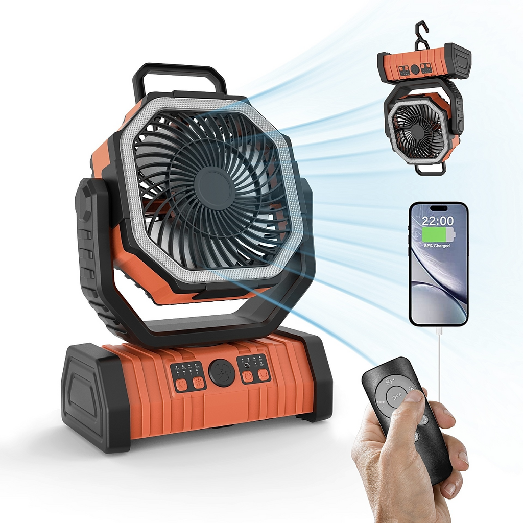 Portable Camping Fan with Power Bank & LED Light