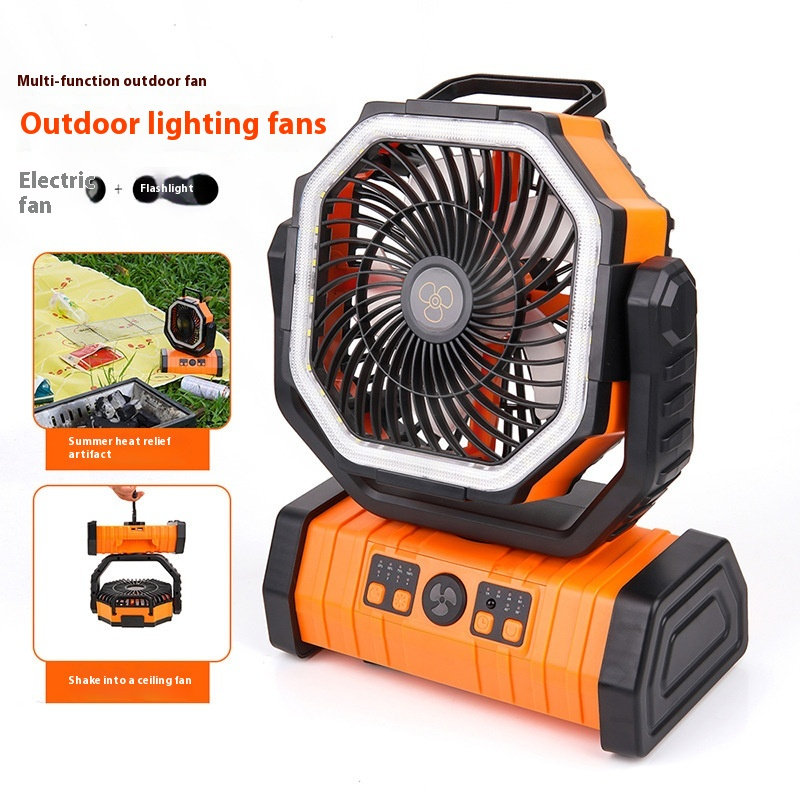 Portable Camping Fan with Power Bank & LED Light