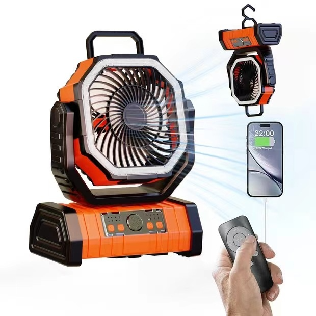 Portable Camping Fan with Power Bank & LED Light