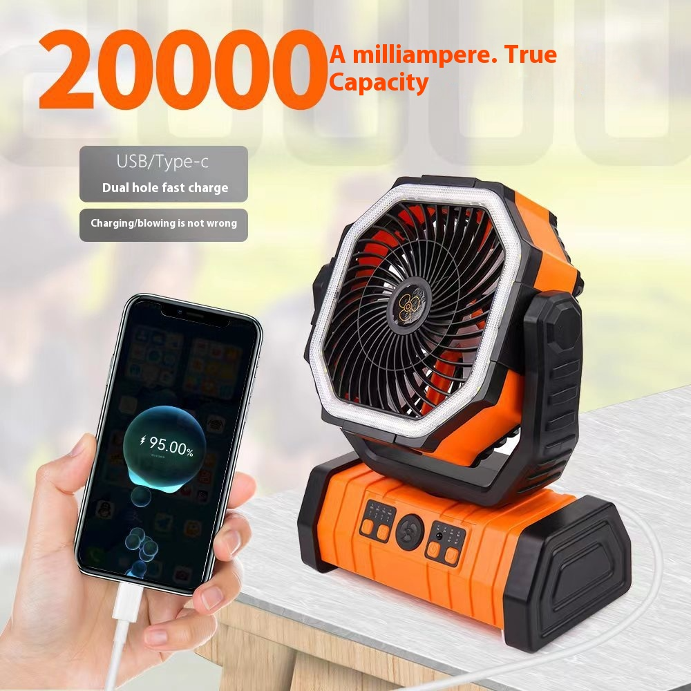 Portable Camping Fan with Power Bank & LED Light