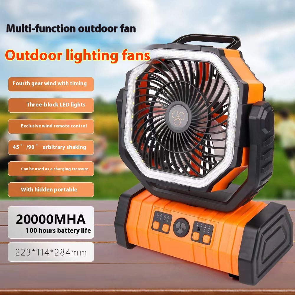 Portable Camping Fan with Power Bank & LED Light
