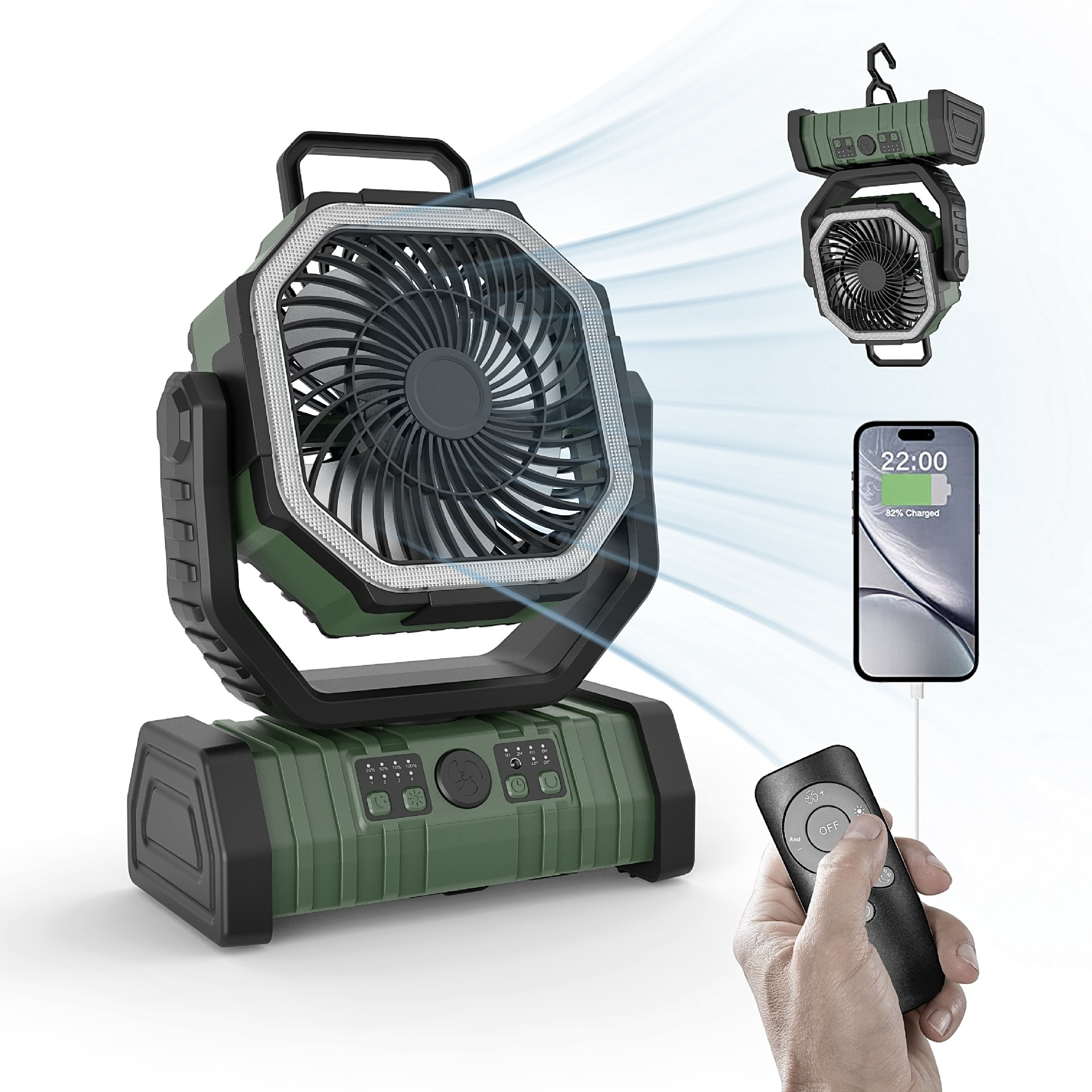 Portable Camping Fan with Power Bank & LED Light