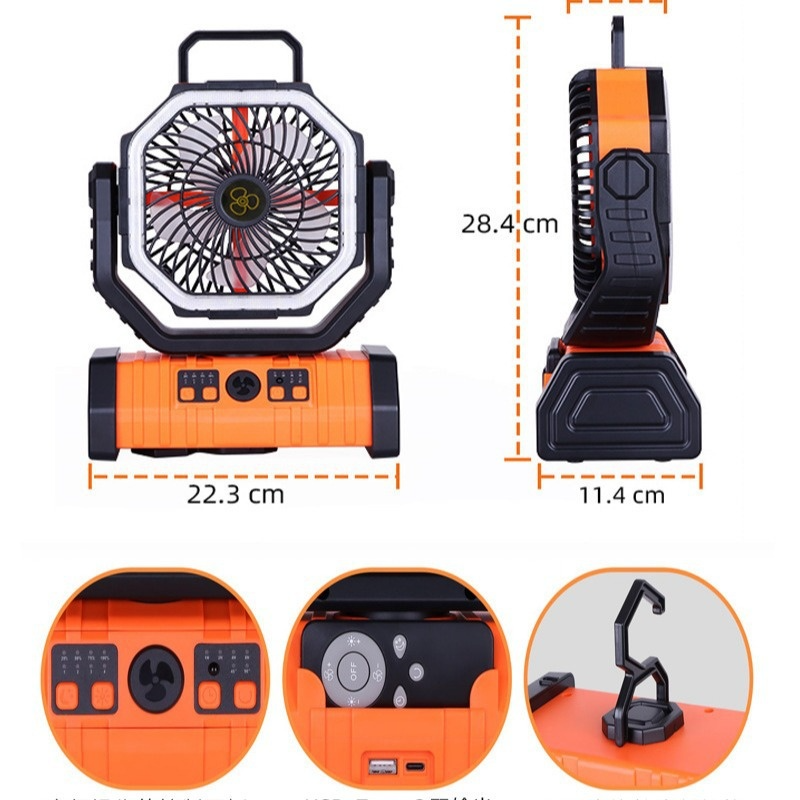 Portable Camping Fan with Power Bank & LED Light