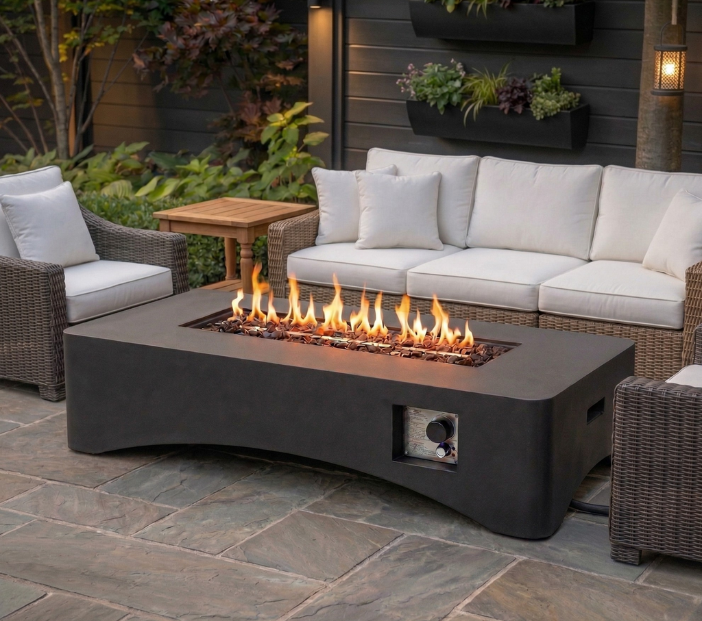 Fire pit table dimensions and 50,000 BTU specifications